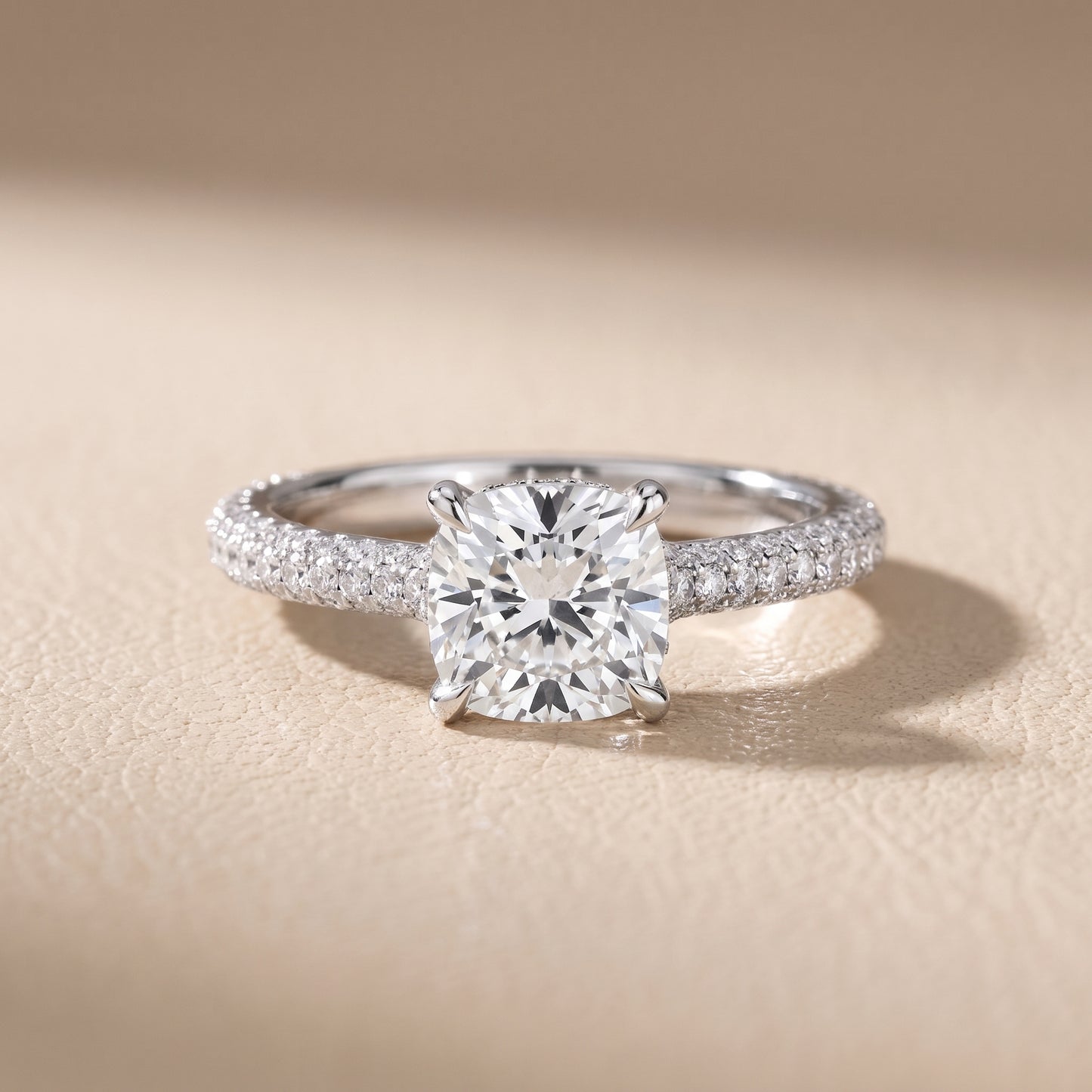 Della Hidden Halo Pavé Cushion Diamond Engagement Ring in Silver - front.jpg