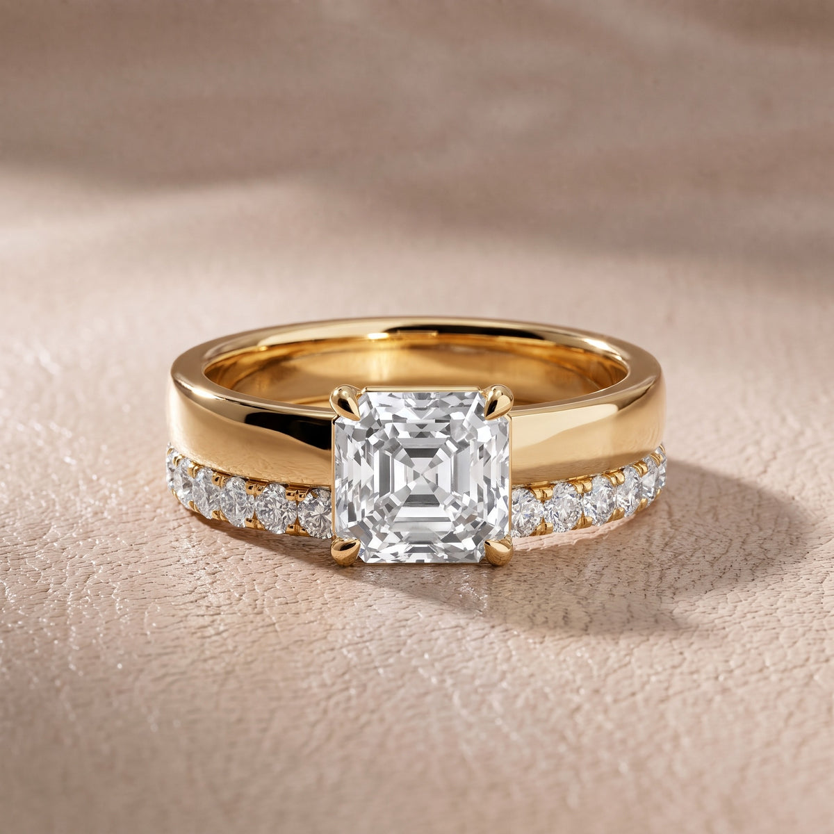 Josephine Split Shank Pavé Asscher Diamond Engagement Ring in Yellow Gold - front.jpg