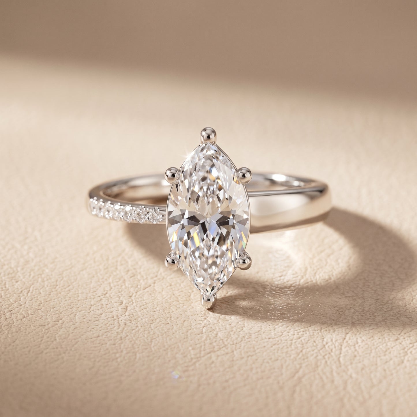 Rosie Solitaire Basket Marquise Diamond Engagement Ring in Silver - front.jpg