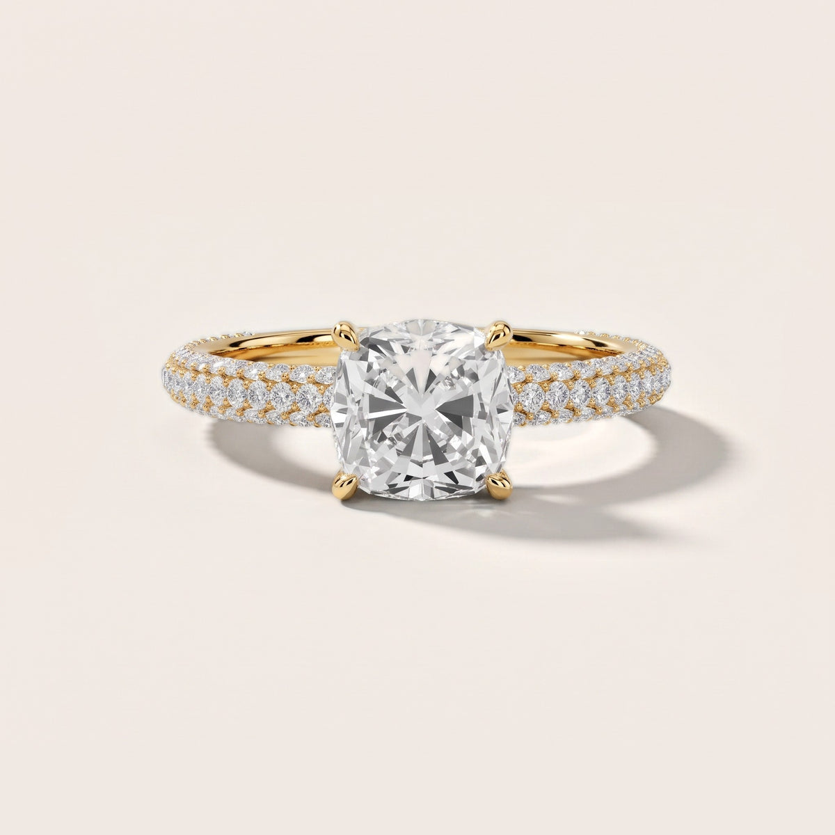 Thalia Micropavé Cushion Diamond Engagement Ring in Yellow Gold - front.jpg