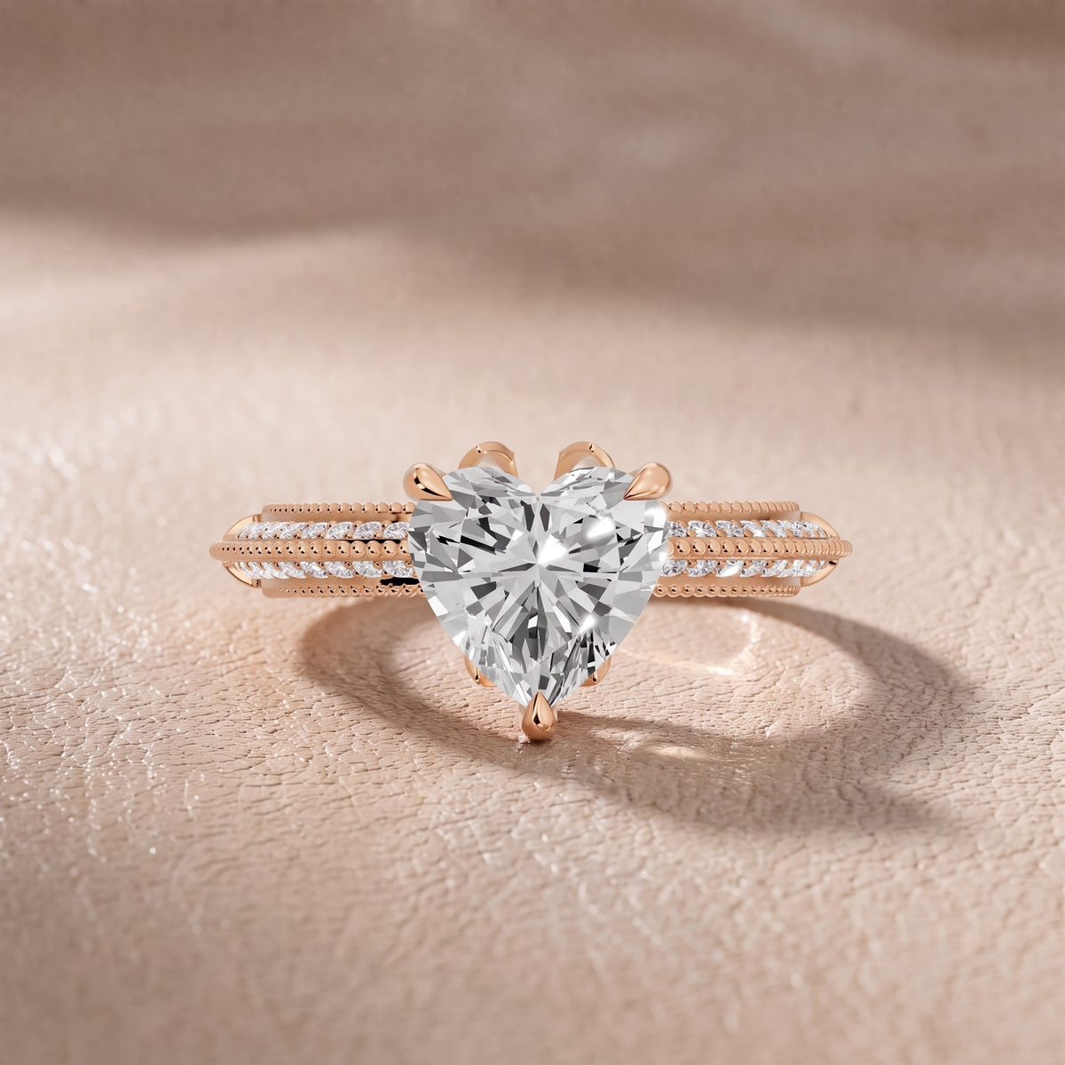 Chiara Vintage Milgrain Heart Diamond Engagement Ring in Rose Gold - front.jpg