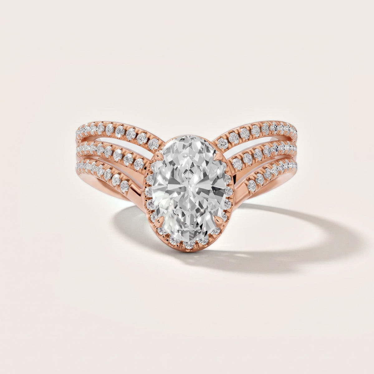Francesca Chevron Halo Oval Diamond Engagement Ring in Rose Gold - front.jpg