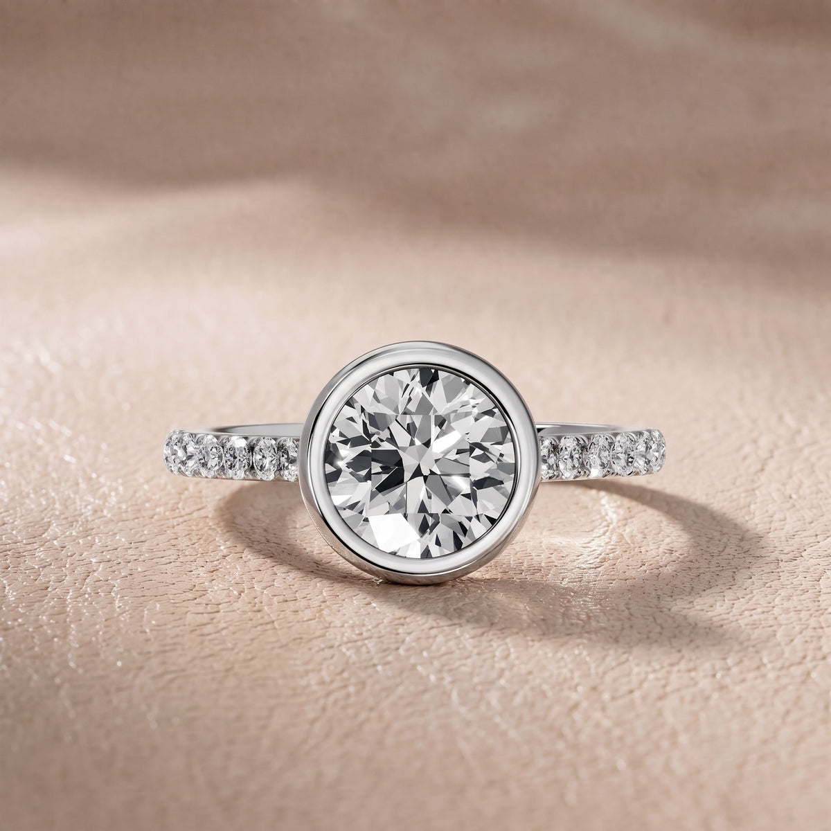 Cora Bezel Pavé Round Diamond Engagement Ring in Silver - front.jpg