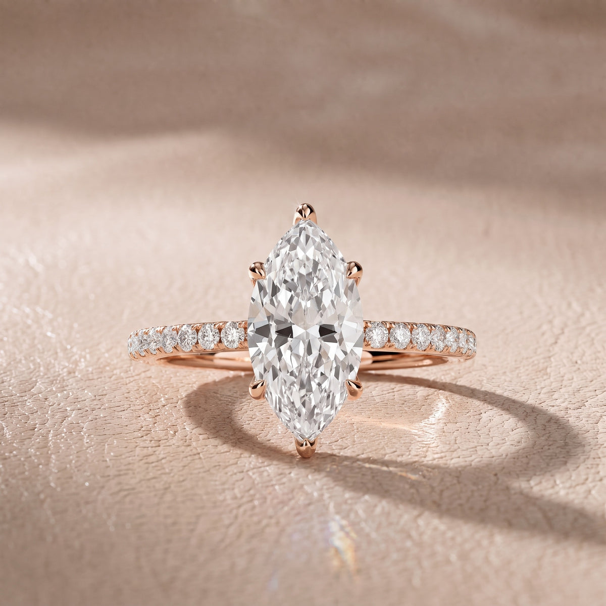 Olivia Solitaire Pavé Marquise Diamond Engagement Ring in Rose Gold - front.jpg