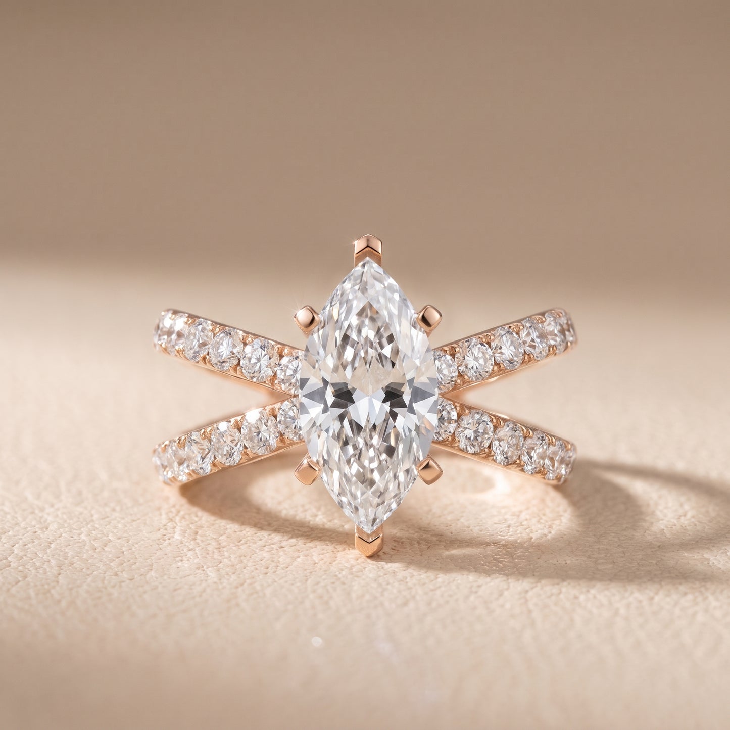 Lior Criss Cross Pavé Marquise Diamond Engagement Ring in Rose Gold - front.jpg