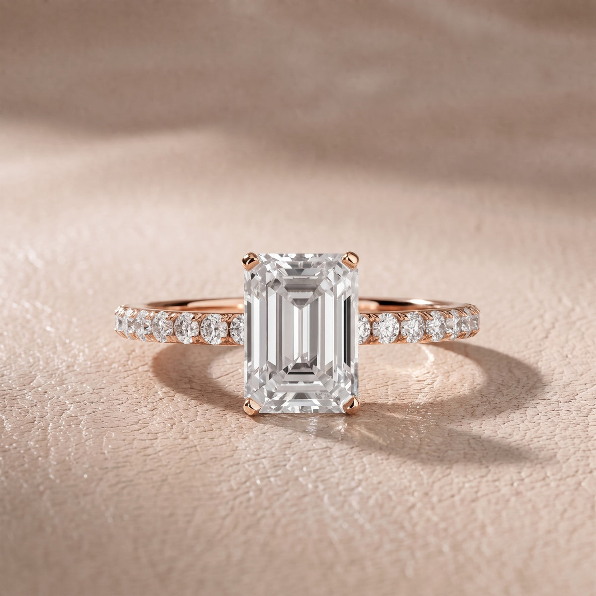 Juna French Pavé Solitaire Emerald Diamond Engagement Ring in Rose Gold - front.jpg