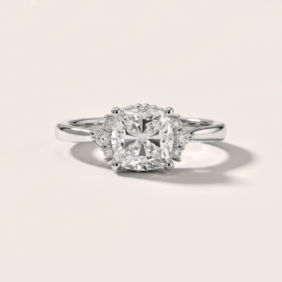 Paola Milgrain Pavé Cushion Diamond Engagement Ring in Silver - front.jpg