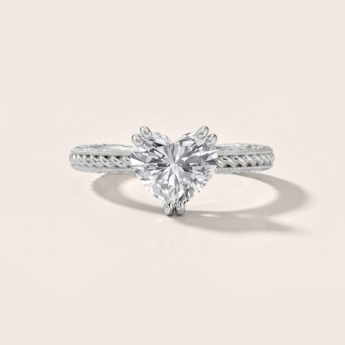 Lacey Rope Solitaire Heart Diamond Engagement Ring in Silver - front.jpg