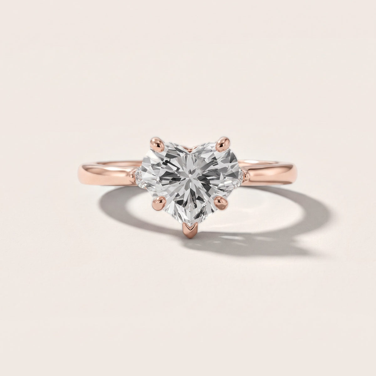 Teodora Floating Three-Stone Heart Diamond Engagement Ring in Rose Gold - front.jpg