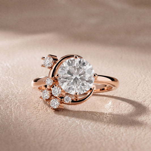 Lunaria Half-Moon Cluster Round Diamond Engagement Ring in Rose Gold - front.jpg