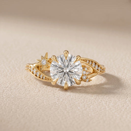 Estella Twist Pavé Round Diamond Engagement Ring in Yellow Gold - front.jpg