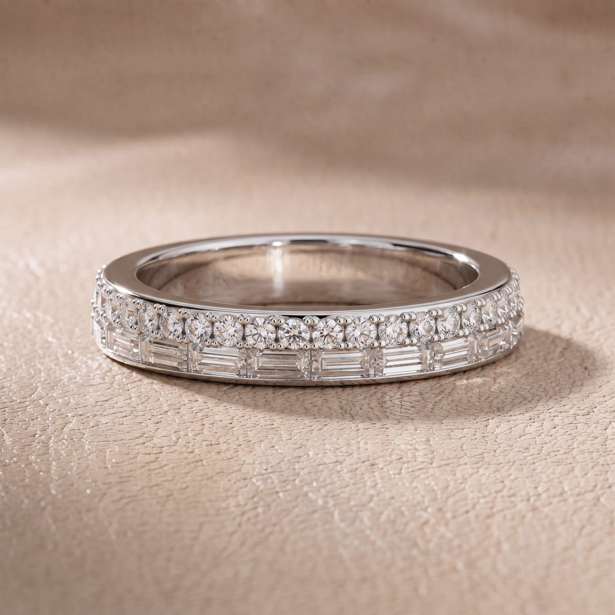 Genevieve Channel Set Round & Baguette Diamond Anniversary Ring in Platinum - front.jpg