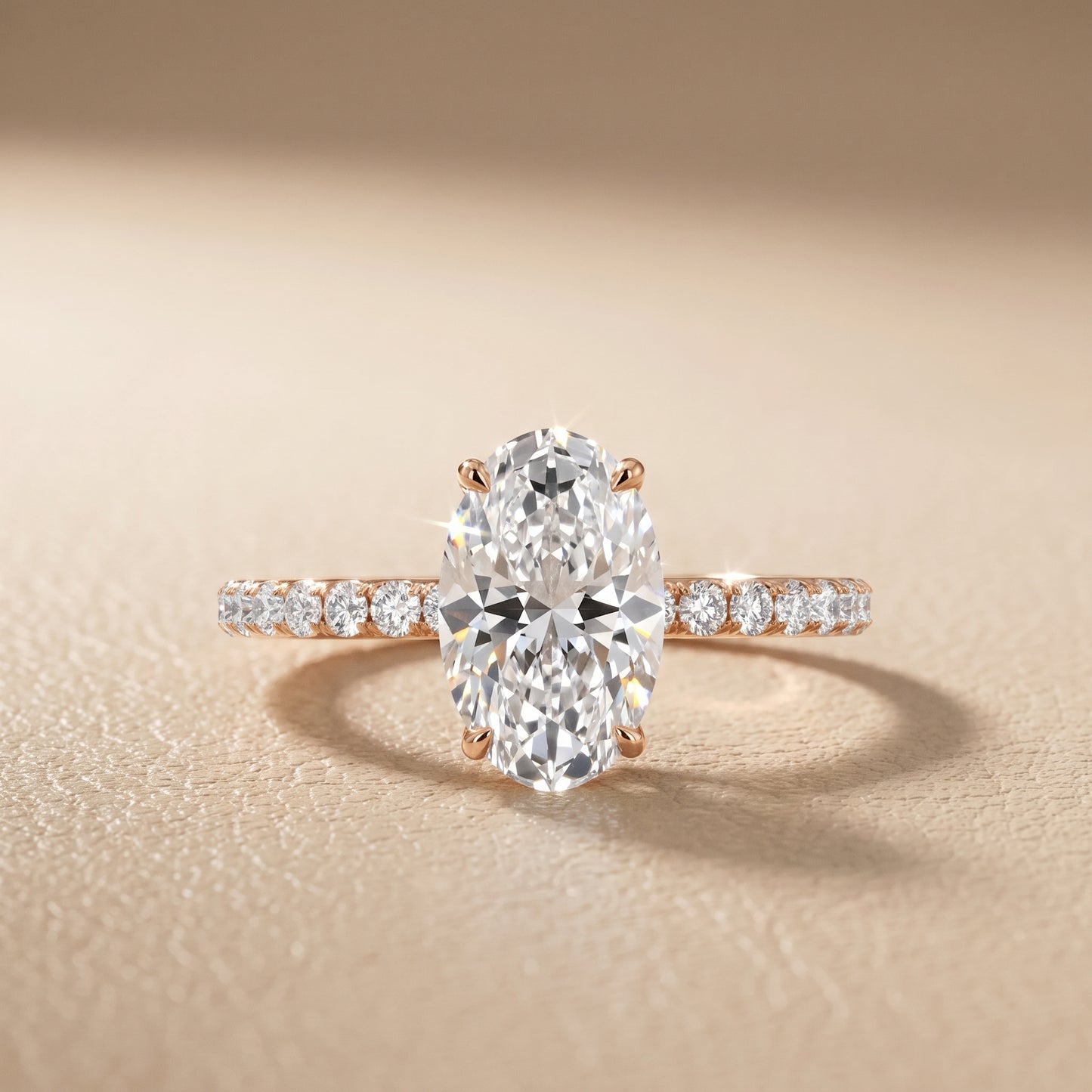 Juna French Pavé Solitaire Oval Diamond Engagement Ring in Rose Gold - front.jpg