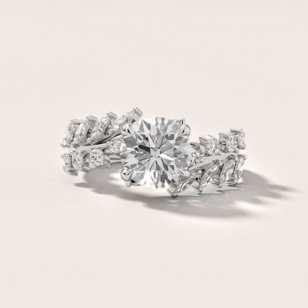 Beulah Leaf Garland Round Diamond Engagement Ring in Silver - front.jpg