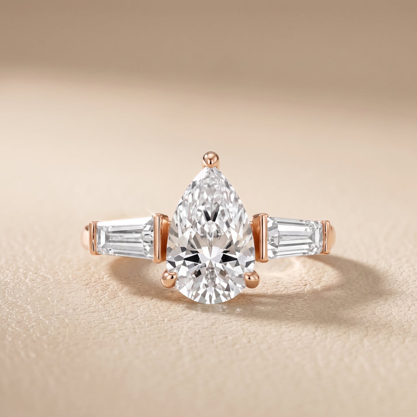 Layla Tapered Baguette Pear Diamond Ring in Rose Gold - front.jpg