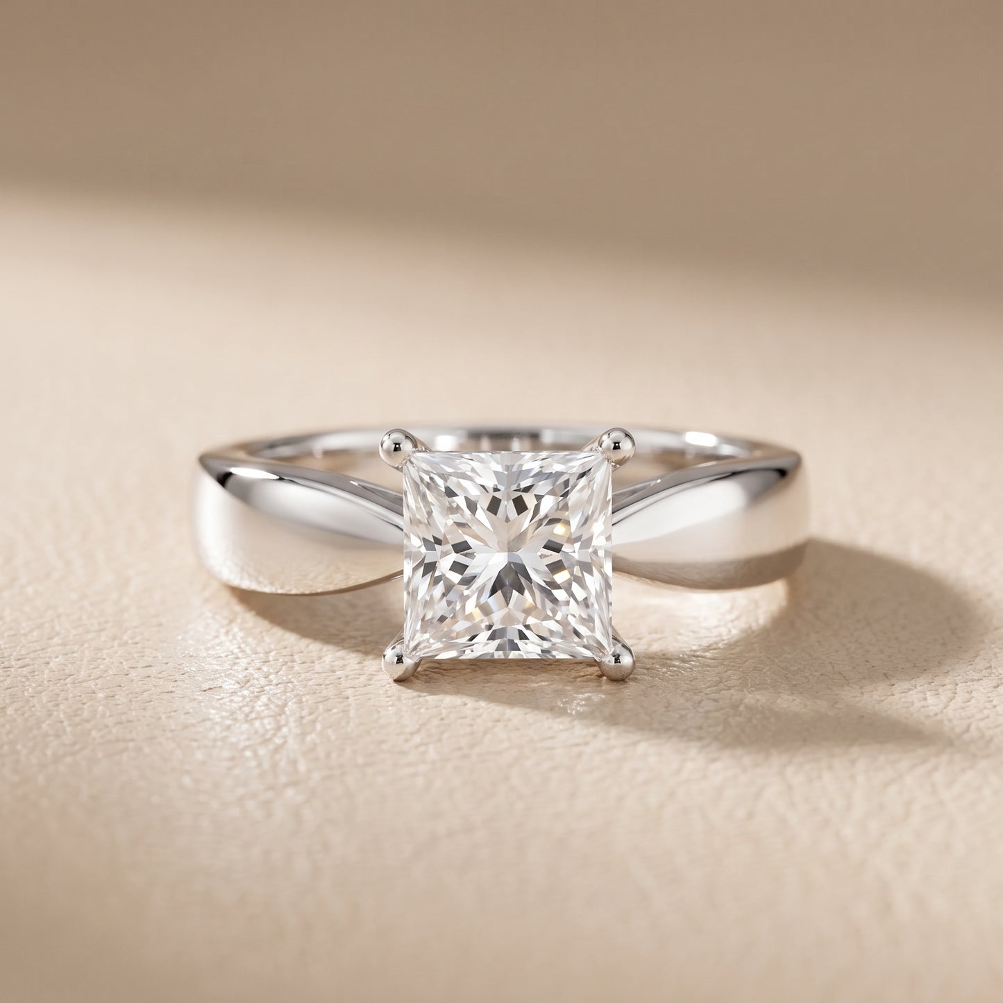 Talia Solitaire Twist Princess Diamond Engagement Ring in Silver - front.jpg