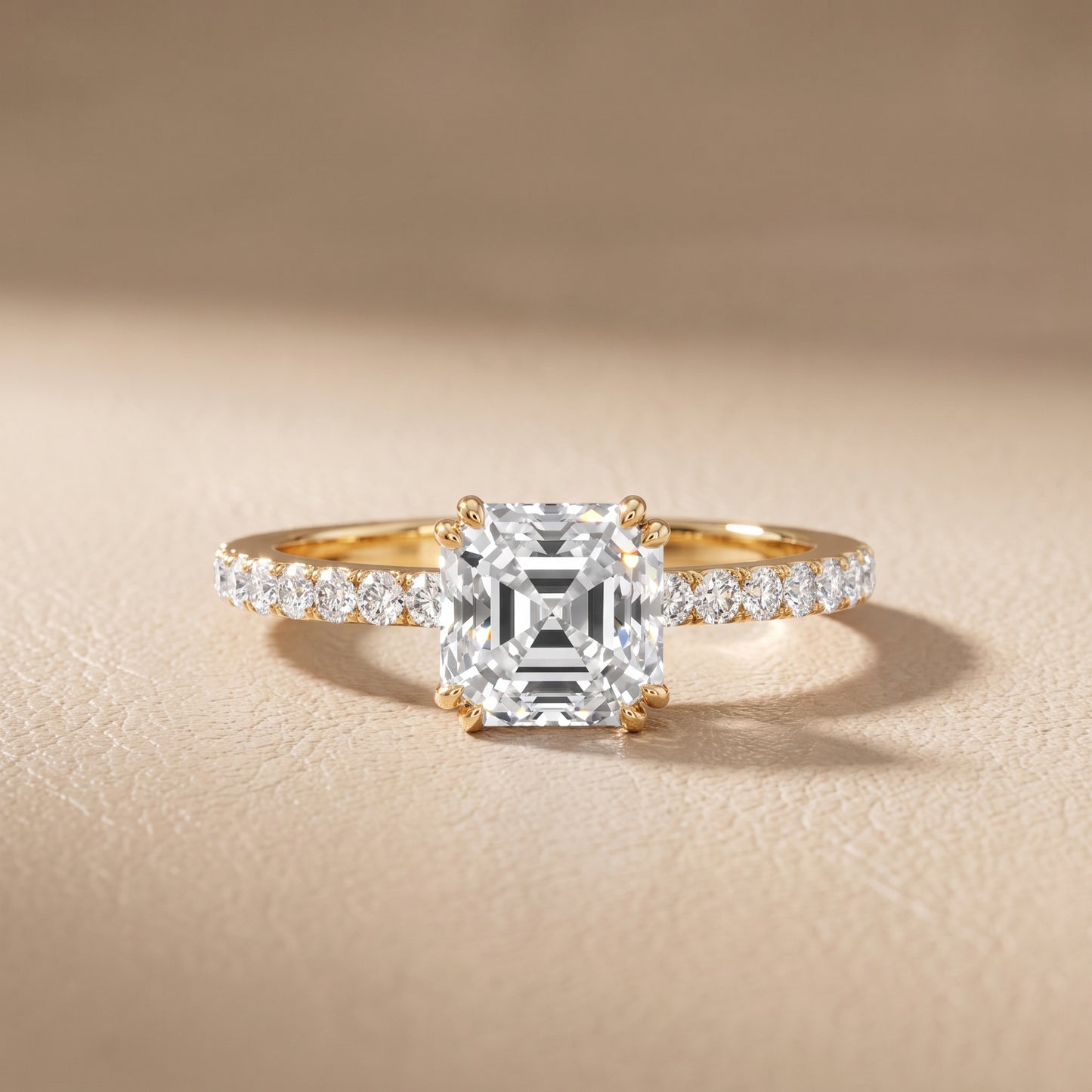 Novara Solitaire Pavé Asscher Diamond Ring in Yellow Gold - front.jpg