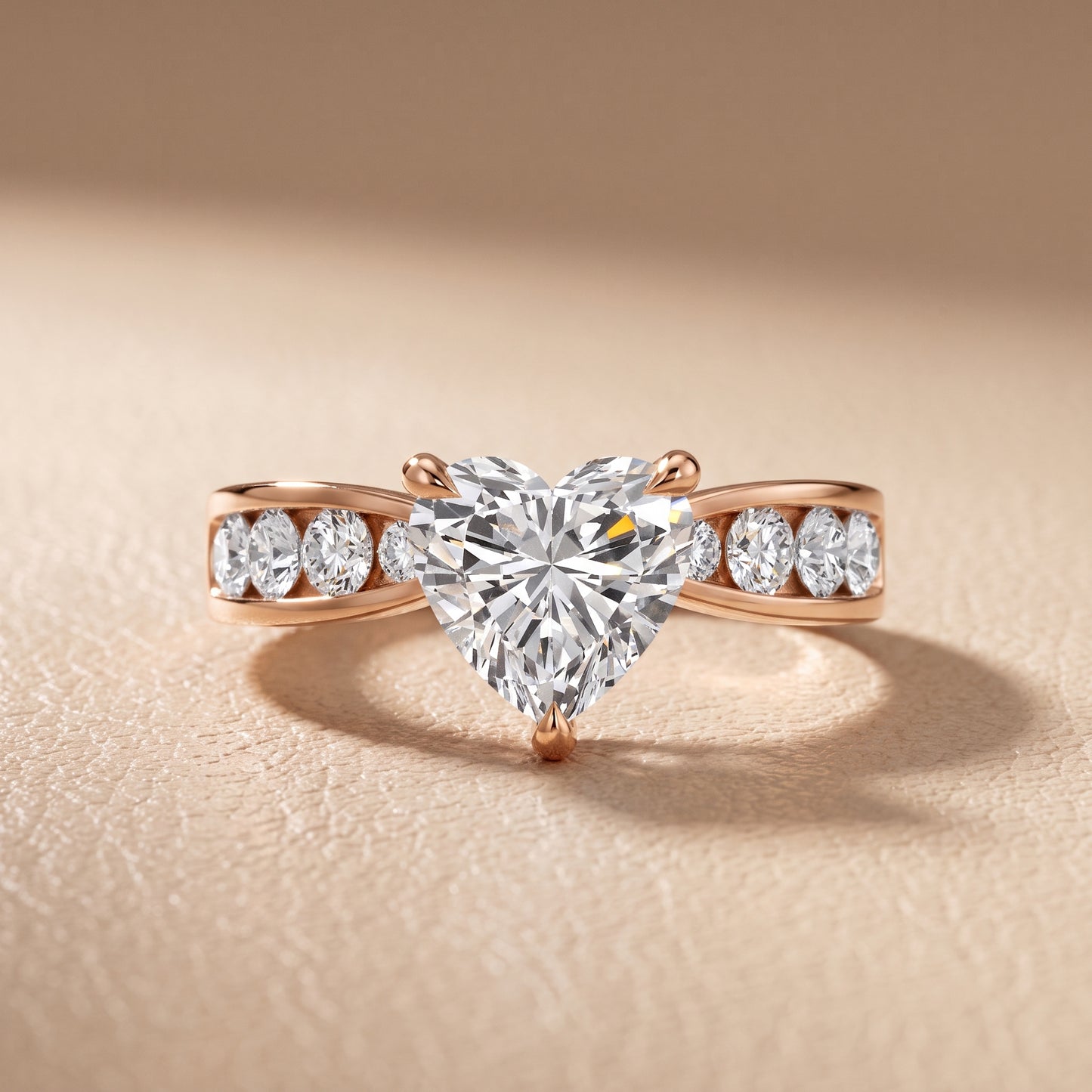 Noor Channel Set Sidestone Heart Diamond Engagement Ring in Rose Gold - front.jpg