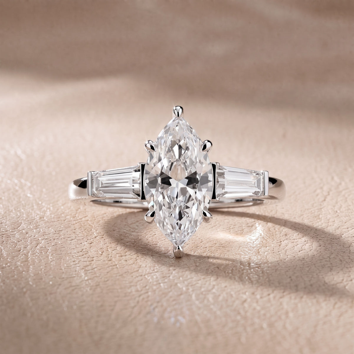 Eloise Tapered Baguette Marquise Diamond Engagement Ring in White Gold - front.jpg