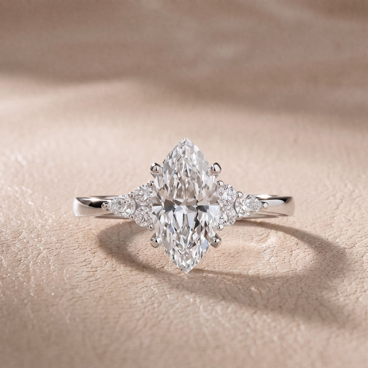 Amelia Three Stone Marquise Diamond Engagement Ring in White Gold - front.jpg