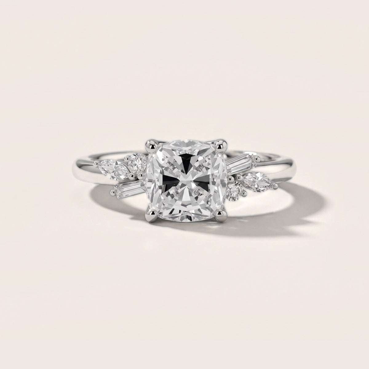 Morgan Baguette Cluster Cushion Diamond Engagement Ring in Silver - front.jpg