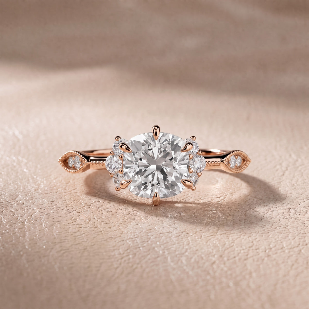 Naomi Vintage Milgrain Cushion Diamond Engagement Ring in Rose Gold - front.jpg