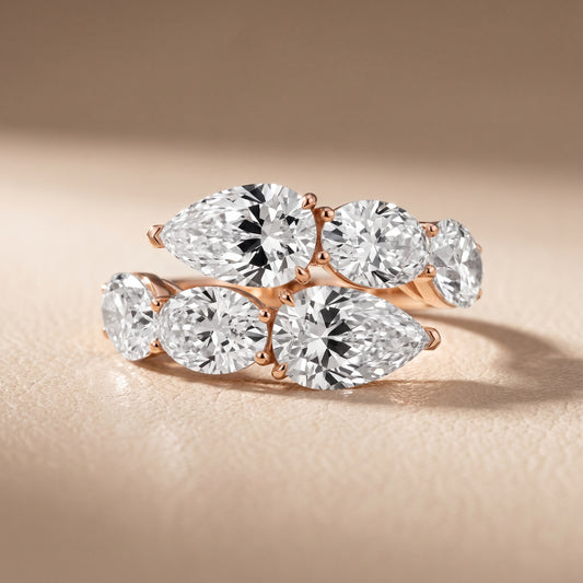 Ines Bypass Pear & Oval Diamond Anniversary Ring in Rose Gold - front.jpg