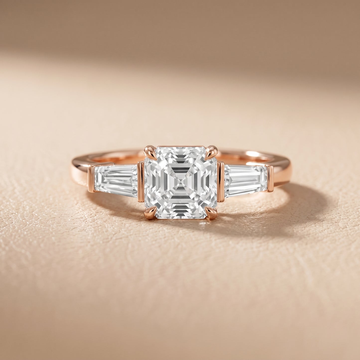 Zelda Tapered Baguette Asscher Diamond Engagement Ring in Rose Gold - front.jpg