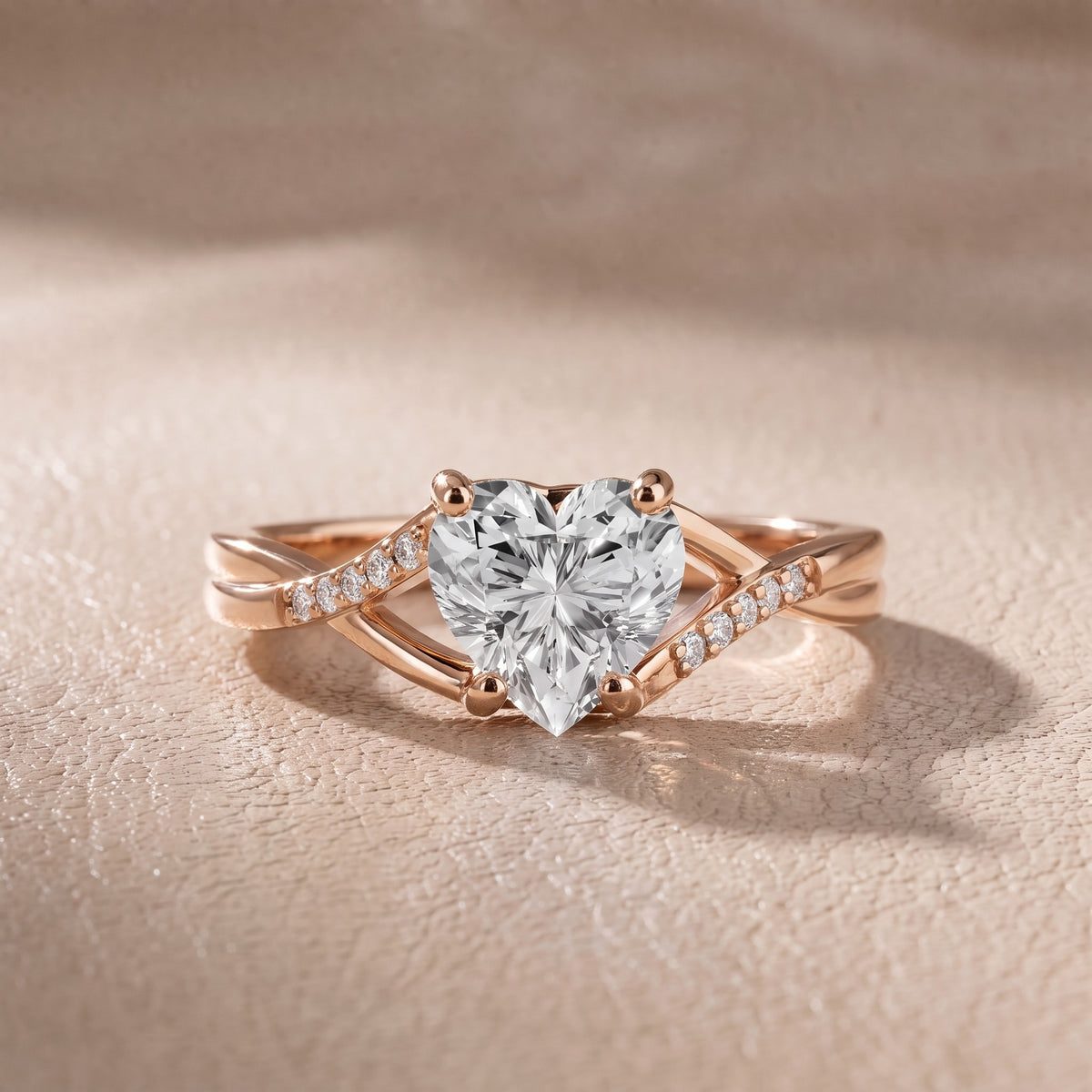 Veronica Twist Side Stone Heart Diamond Engagement Ring in Rose Gold - front.jpg