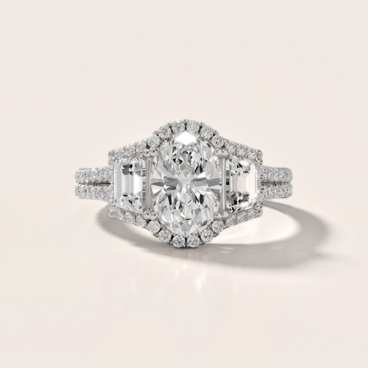 Oakley Three-Stone Split Shank Oval Diamond Engagement Ring in White Gold - front.jpg