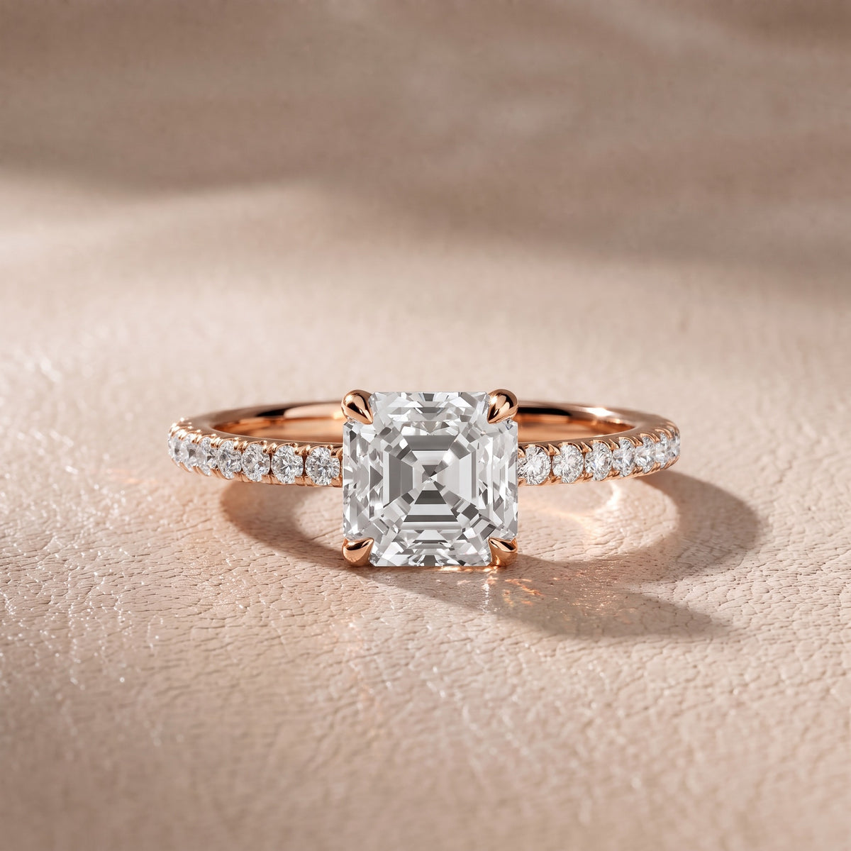 Olivia Solitaire Pavé Asscher Diamond Engagement Ring in Rose Gold - front.jpg