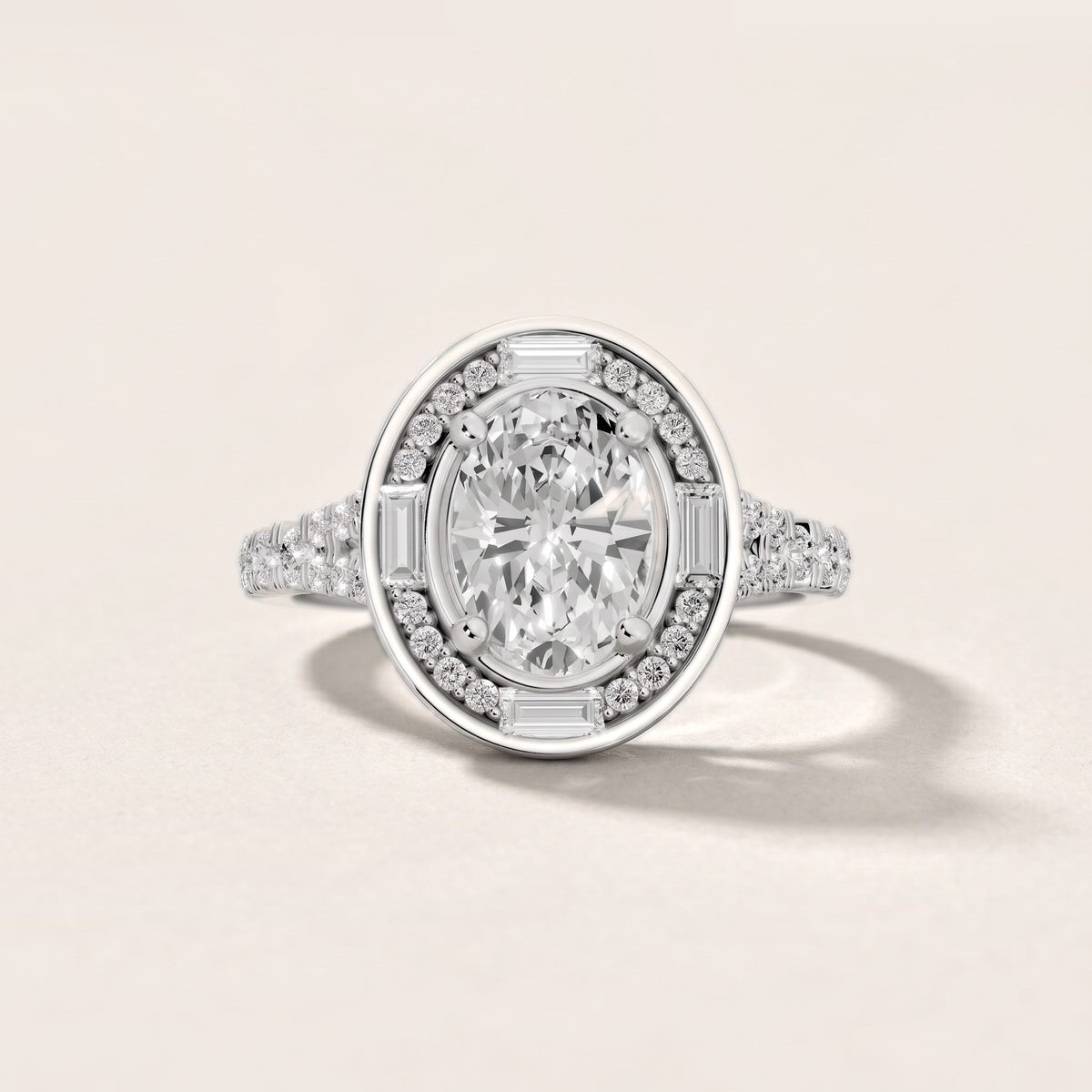 Berea Deco Halo Oval Diamond Engagement Ring in Silver - front.jpg