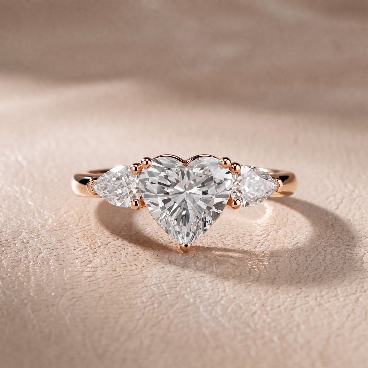 Sophia Three-Stone Heart Diamond Engagement Ring in Rose Gold - front.jpg