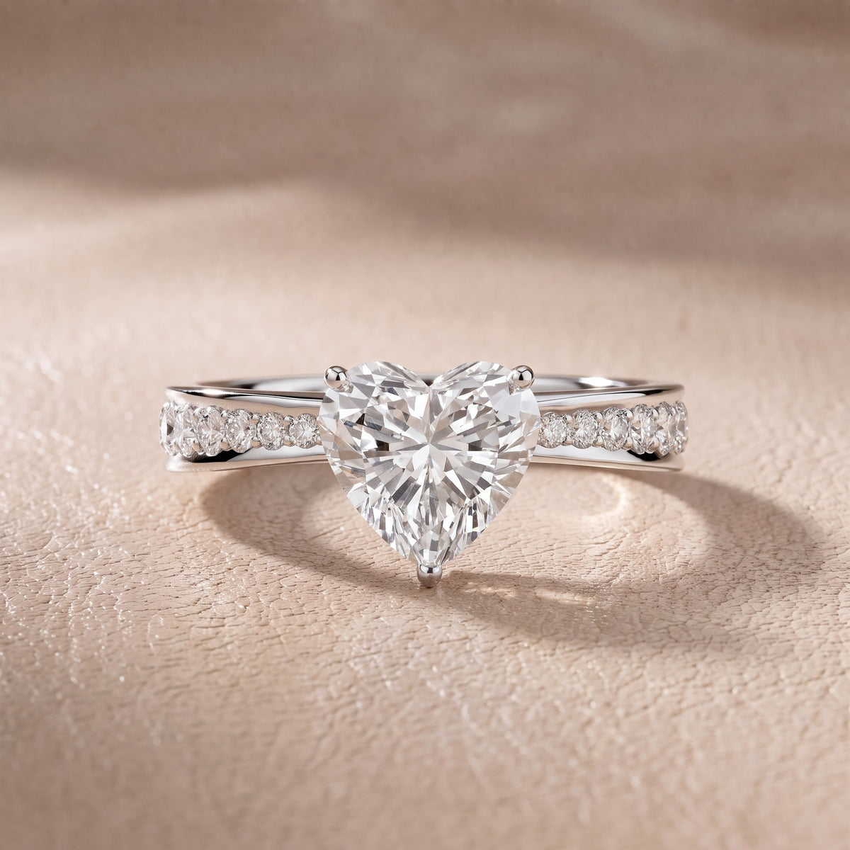 Rhea Sidestone Pavé Heart Diamond Engagement Ring in Silver - front.jpg