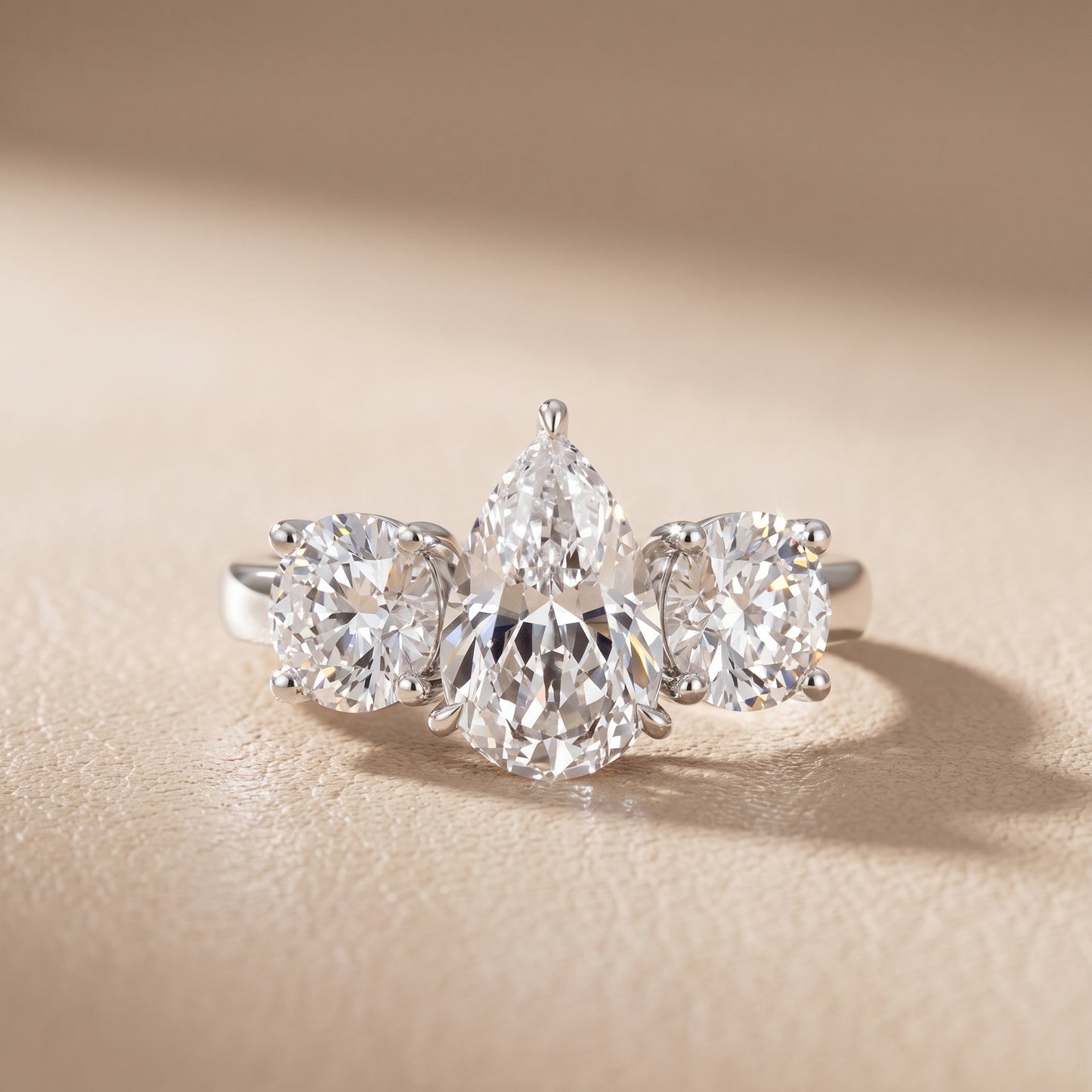 Esme Three-Stone Tapered Pear Diamond Ring in Silver - front.jpg