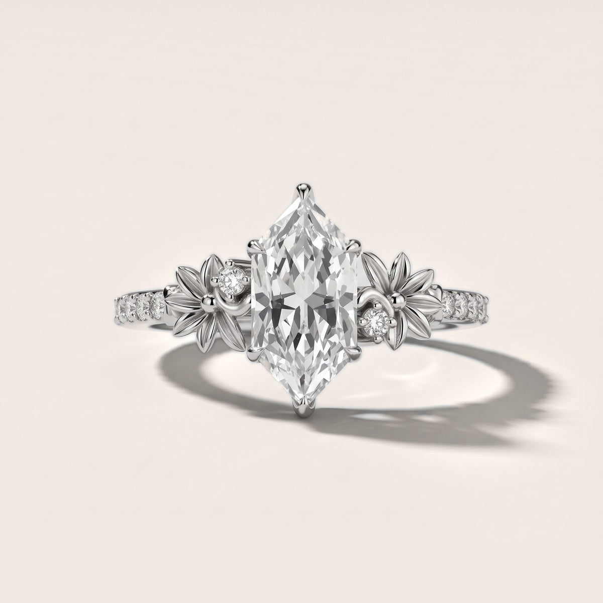 Leland Floral Pavé Dutch Marquise Diamond Engagement Ring in Silver - front.jpg
