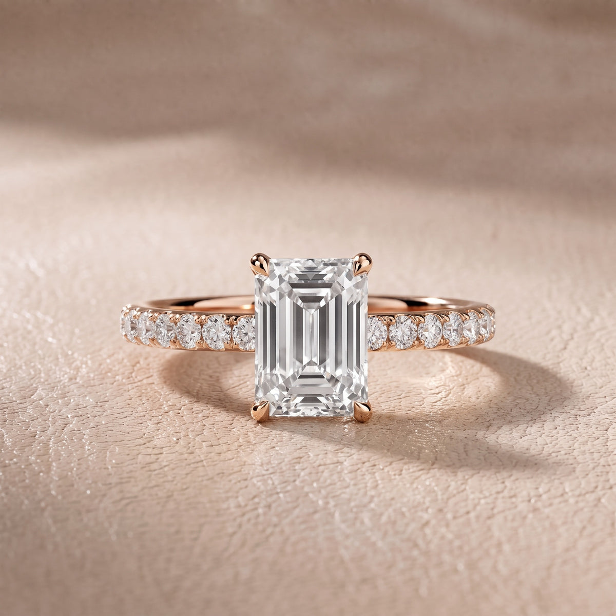 Thea Hidden Halo Pavé Emerald Diamond Engagement Ring in Rose Gold - front.jpg