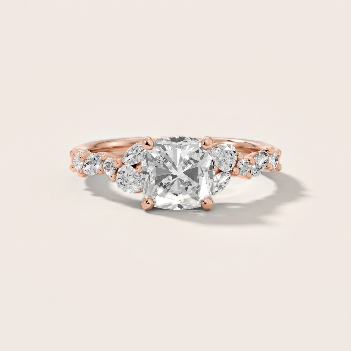 Mesa Vine Cluster Cushion Diamond Engagement Ring in Rose Gold - front.jpg