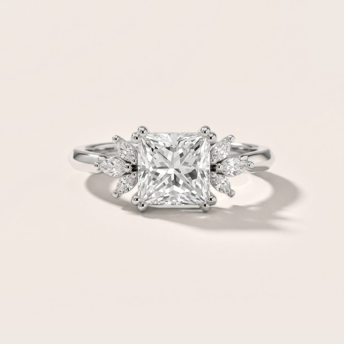 Cary Vine Cluster Princess Diamond Engagement Ring in Platinum - front.jpg