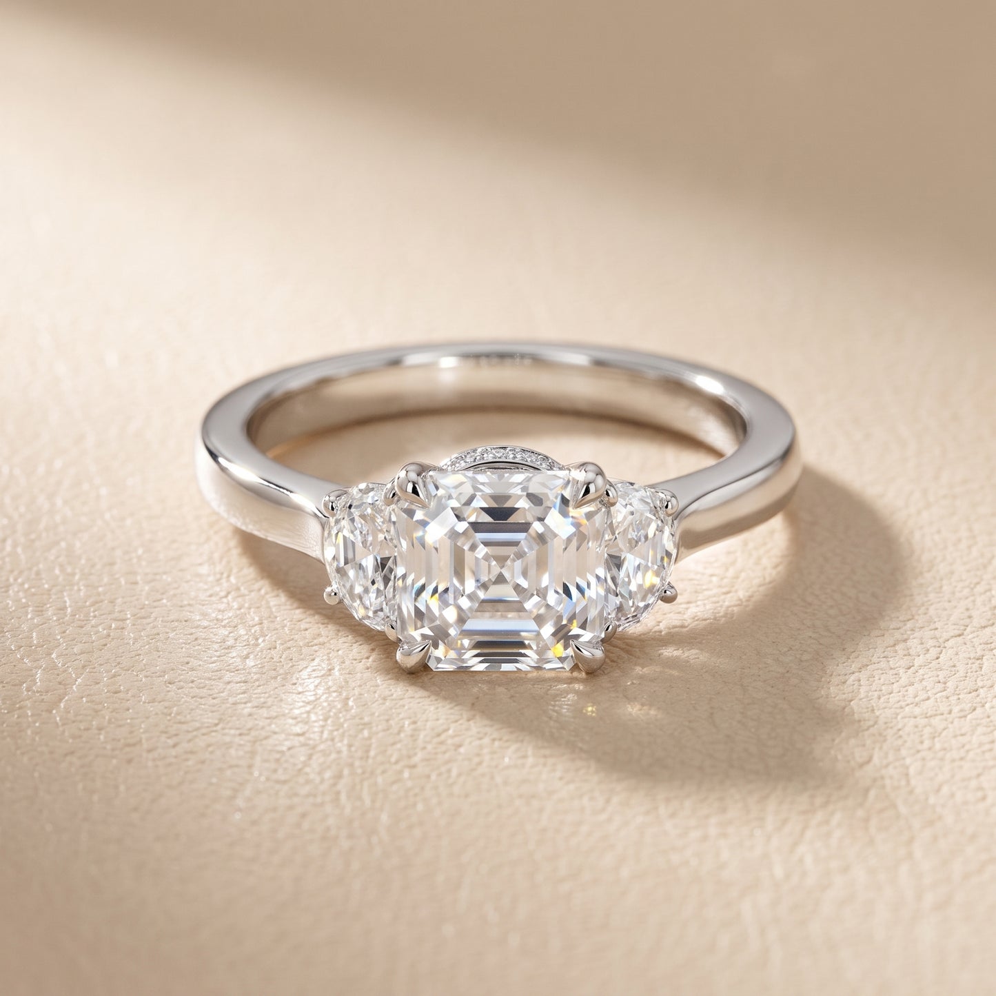Romy Three-Stone Asscher Diamond Engagement Ring in White Gold - front.jpg