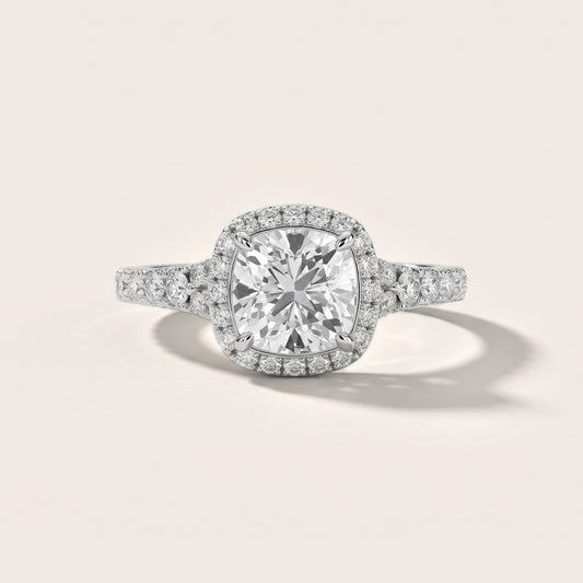 Bella Halo Pavé Cushion Diamond Engagement Ring in White Gold