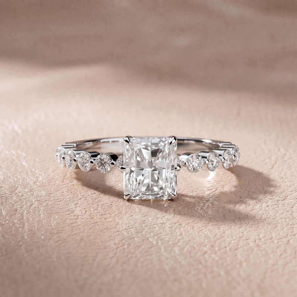 Eleanor Majesty Side Stone Radiant Diamond Engagement Ring in Silver - front.jpg