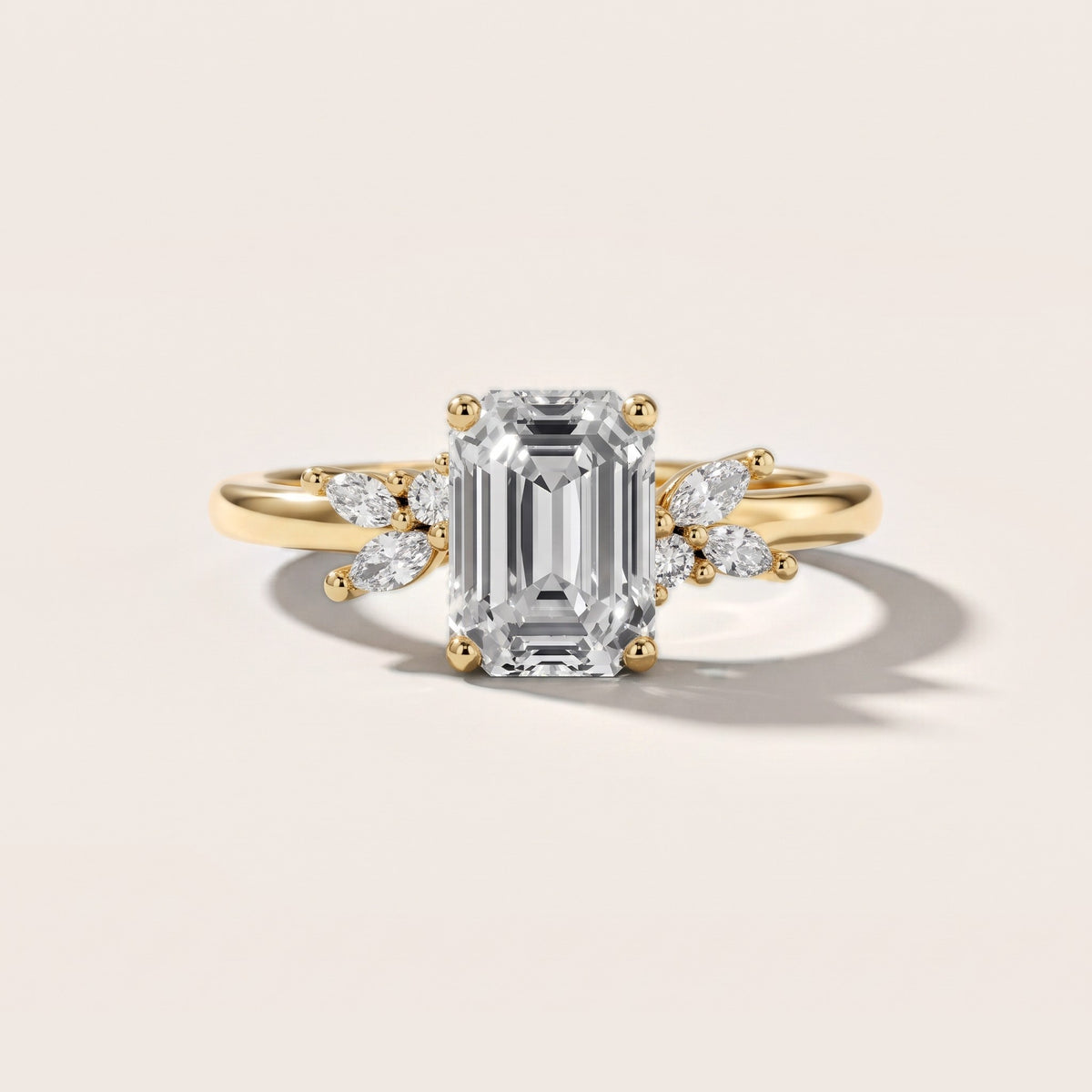 Avon Leaf Cluster Emerald Diamond Engagement Ring in Yellow Gold - front.jpg