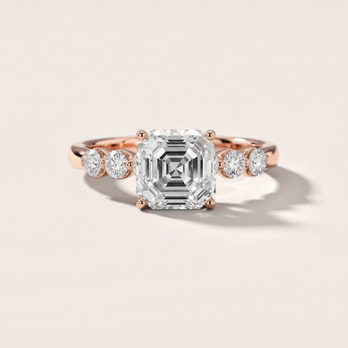 Vienna Floating Five-Stone Asscher Diamond Engagement Ring in Rose Gold - front.jpg