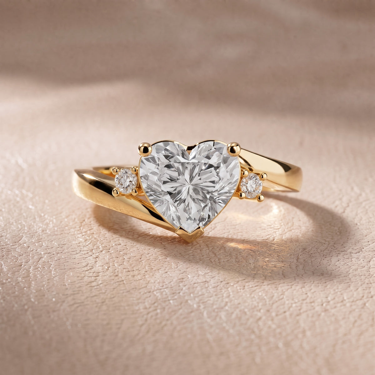 Gardenia Bypass Three-Stone Heart Diamond Engagement Ring in Yellow Gold - front.jpg