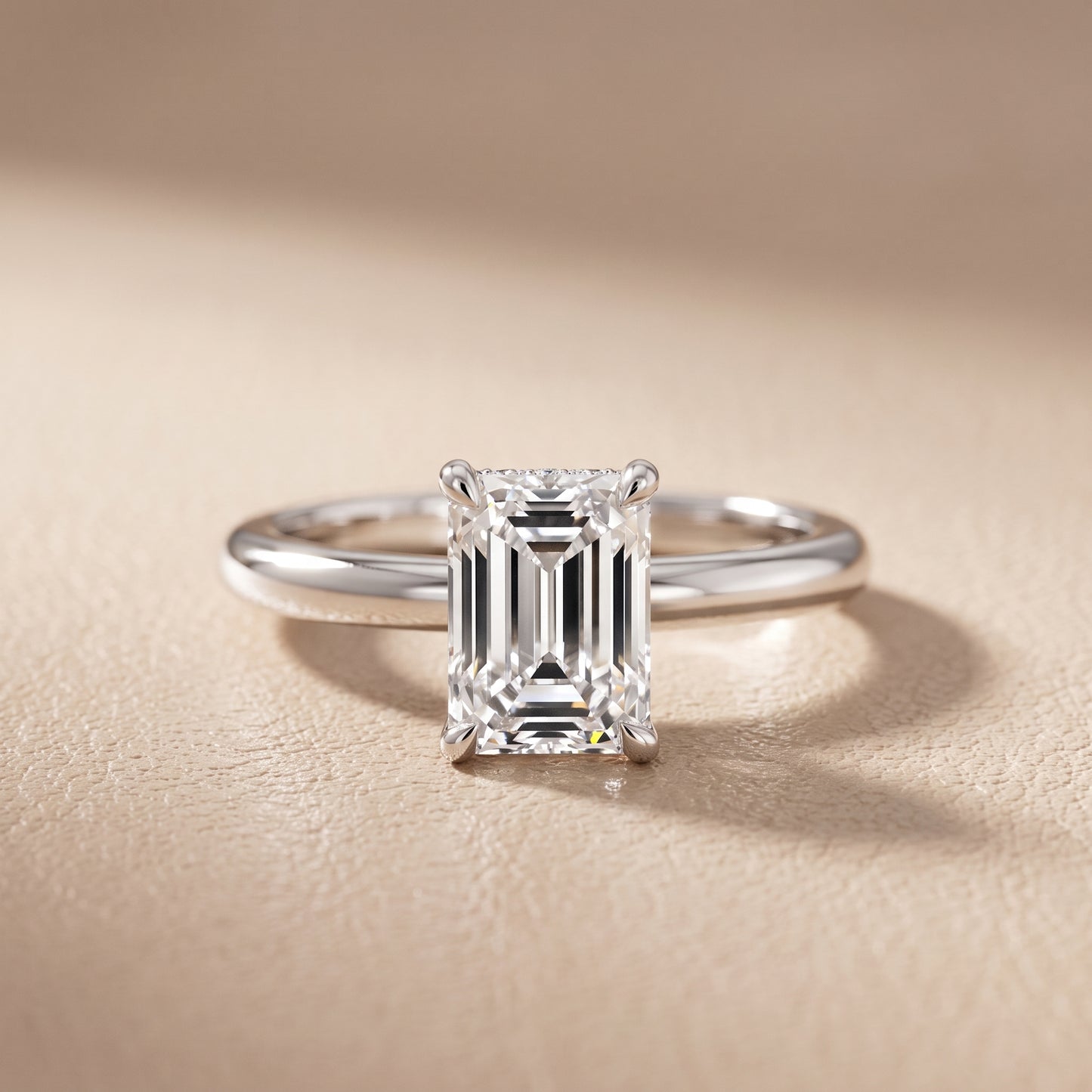 Amaya Hidden Halo Emerald Diamond Ring in Silver - front.jpg