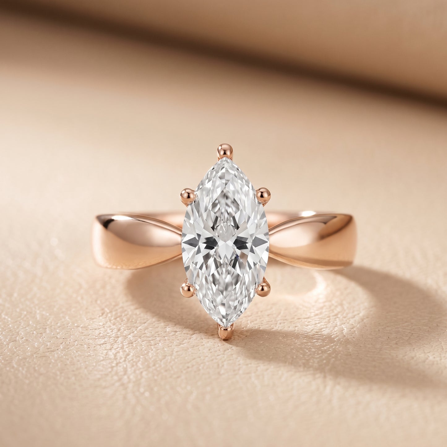 Talia Solitaire Twist Marquise Diamond Engagement Ring in Rose Gold - front.jpg