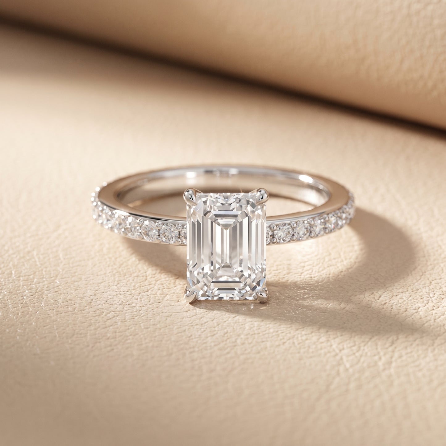 Aisha Pavé Solitaire Emerald Diamond Engagement Ring in White Gold - front.jpg