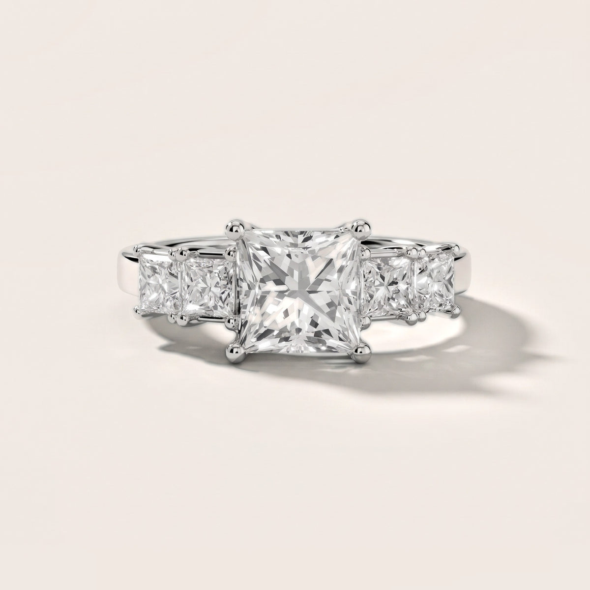 Greta Wide Band Five-Stone Princess Diamond Engagement Ring in White Gold - front.jpg