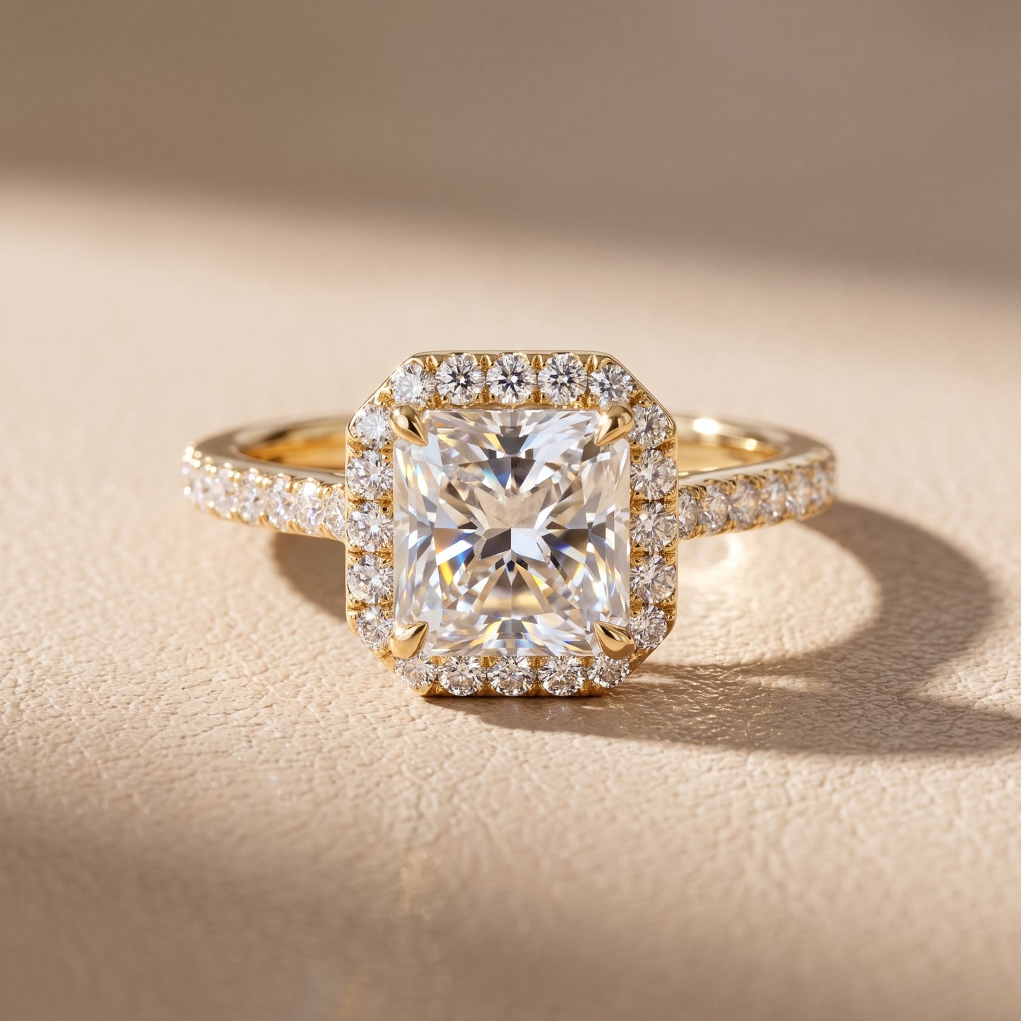Alma Halo Pavé Radiant Diamond Ring in Yellow Gold - front.jpg